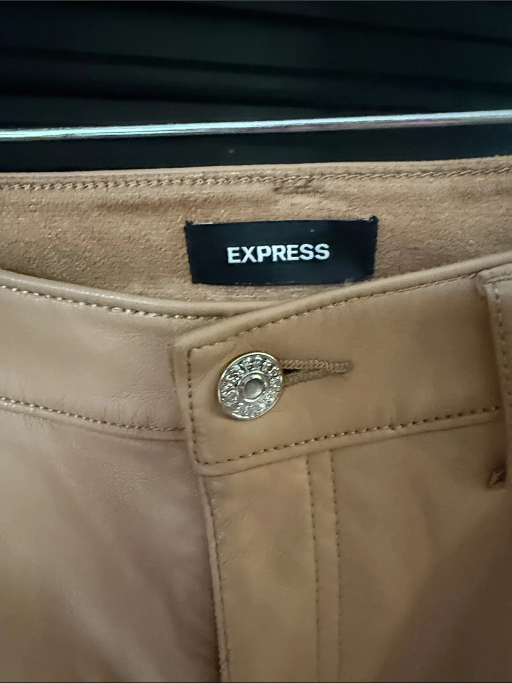 Express Faux Leather Skinny Pants in Camel Tan